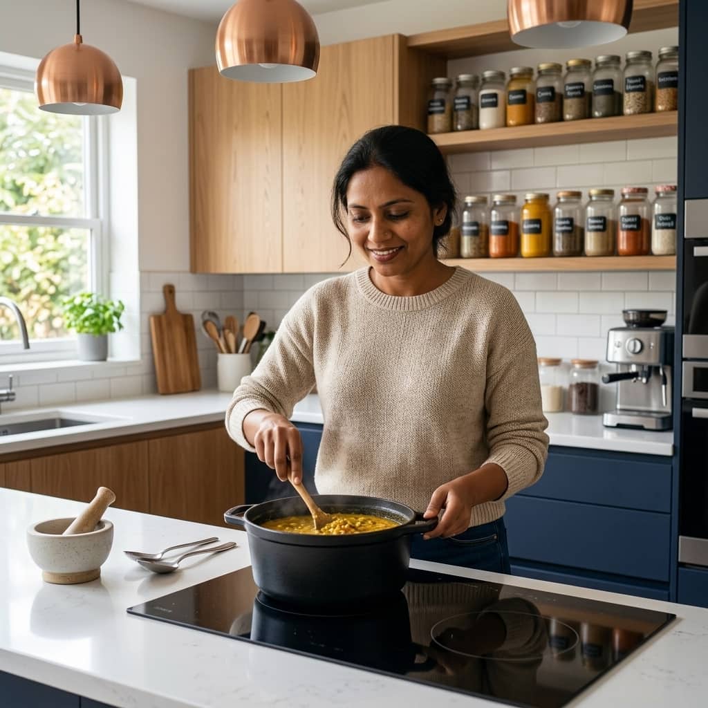 South Asian woman cooking — why supplements for South Asian women fill nutritional gaps