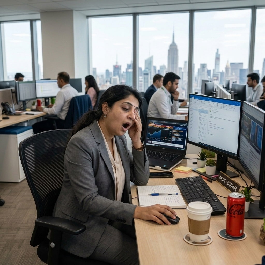 Indian Woman hitting the 3pm crash that vitamins for energy and fatigue supplements address