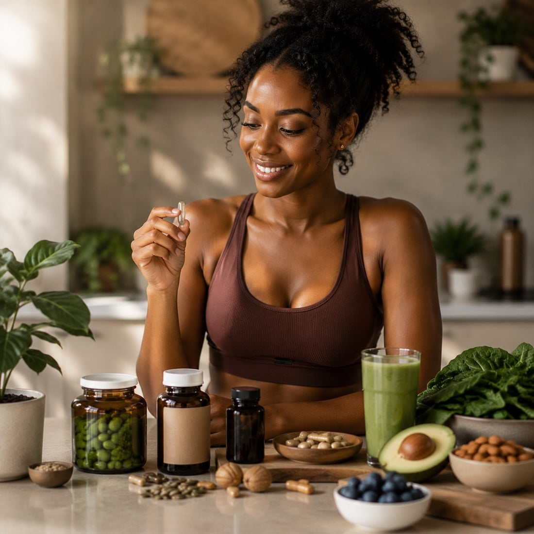 Woman of color researching plant based supplements that actually work