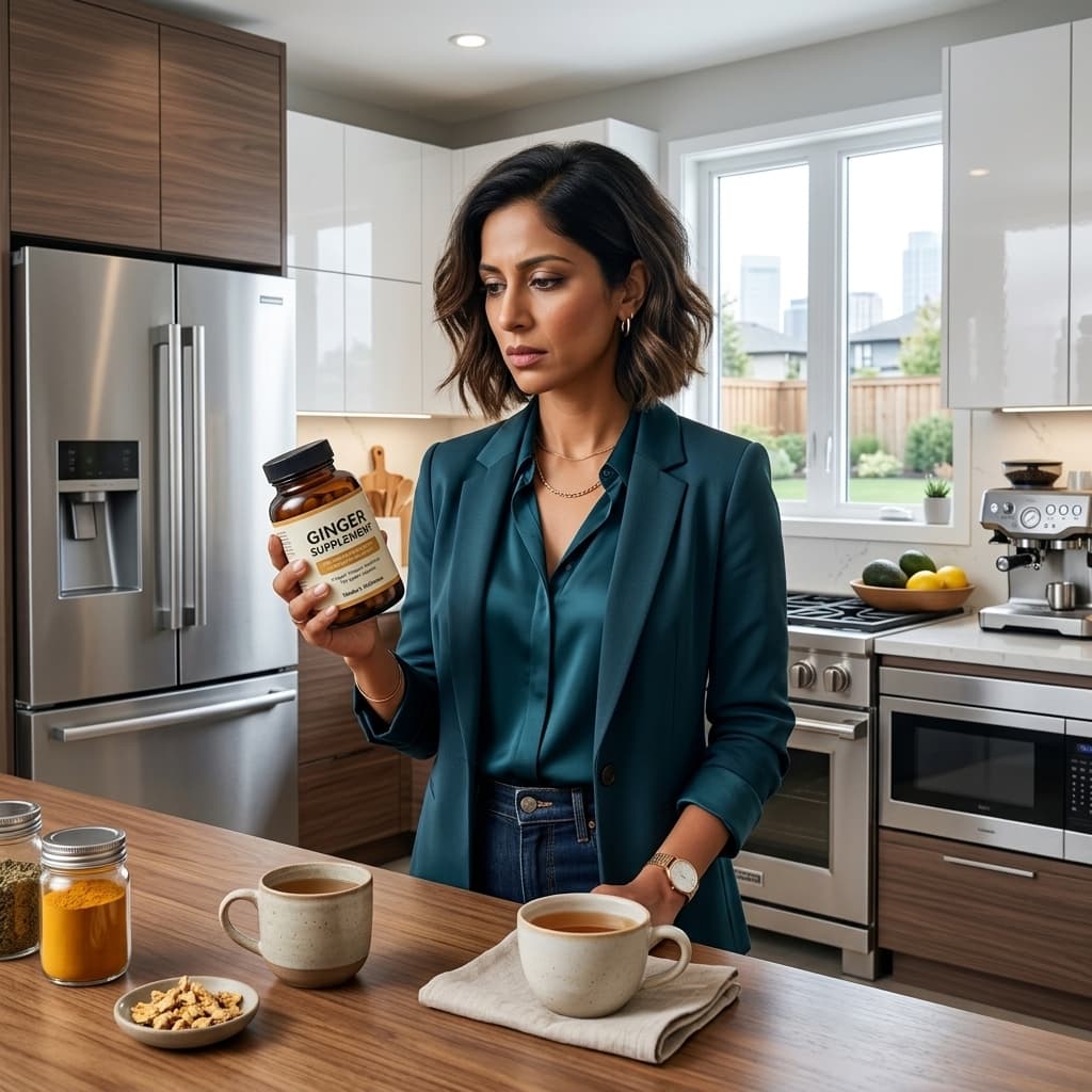 South Asian woman with digestive discomfort who needs gut health supplements
