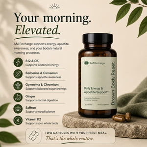 AM Recharge ingredient and benefits label graphic